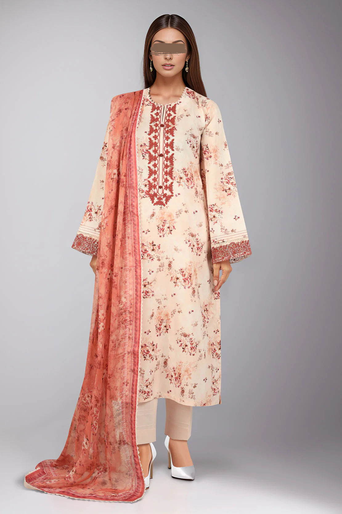 Unstitched Printed Embroidered Lawn 2 Piece (Shirt/Dupatta)