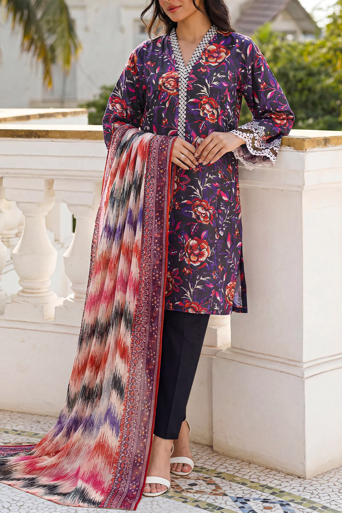 Unstitched Printed Embroidered Lawn 2 Piece (Shirt/Dupatta)