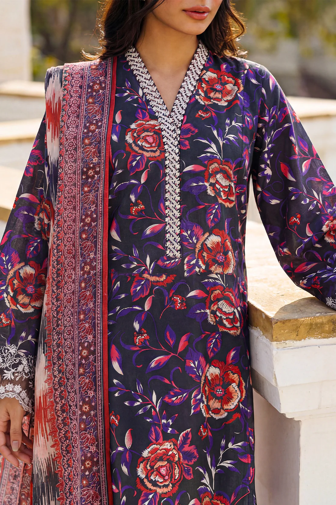Unstitched Printed Embroidered Lawn 2 Piece (Shirt/Dupatta) - Image 2
