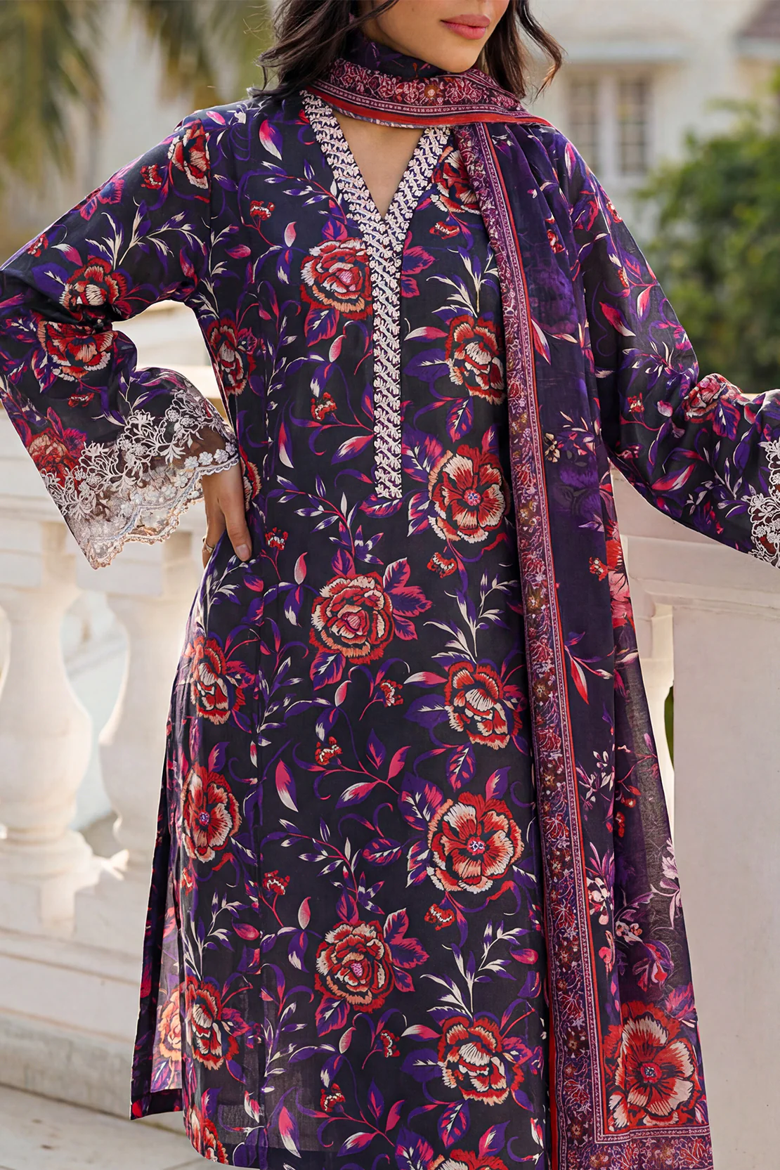Unstitched Printed Embroidered Lawn 2 Piece (Shirt/Dupatta) - Image 3