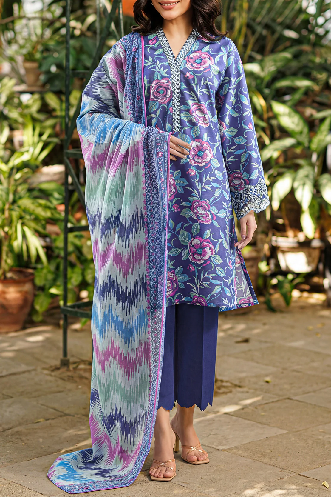Unstitched Printed Embroidered Lawn 2 Piece (Shirt/Dupatta)