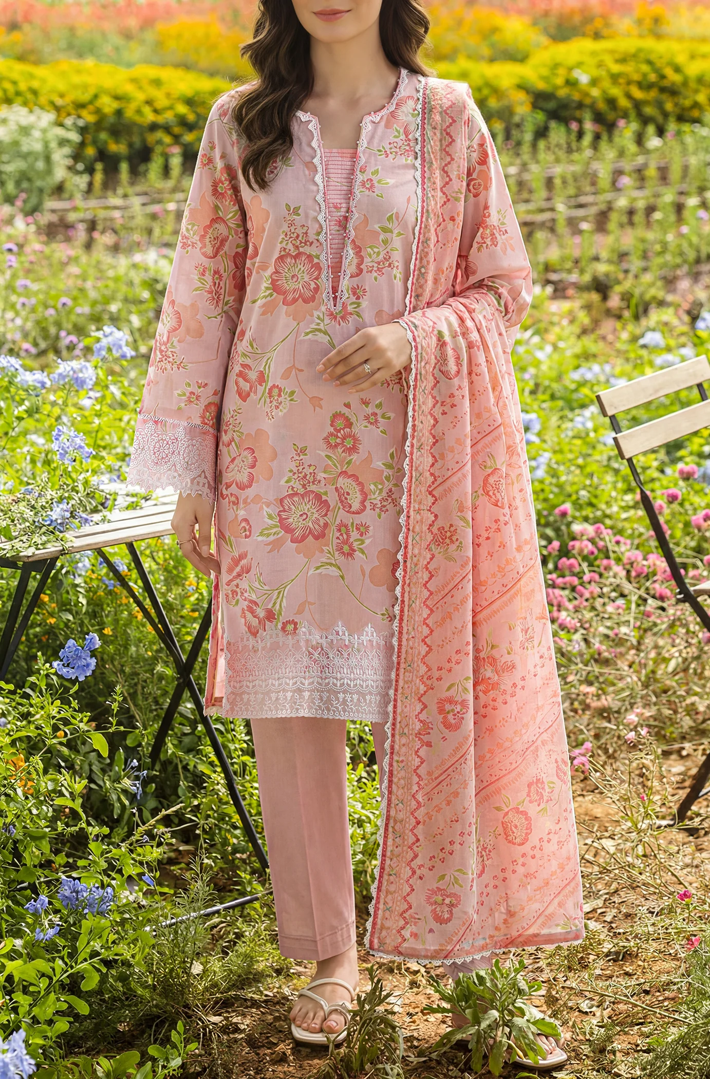 Unstitched Printed Embroidered Lawn 2 Piece (Shirt/Dupatta)