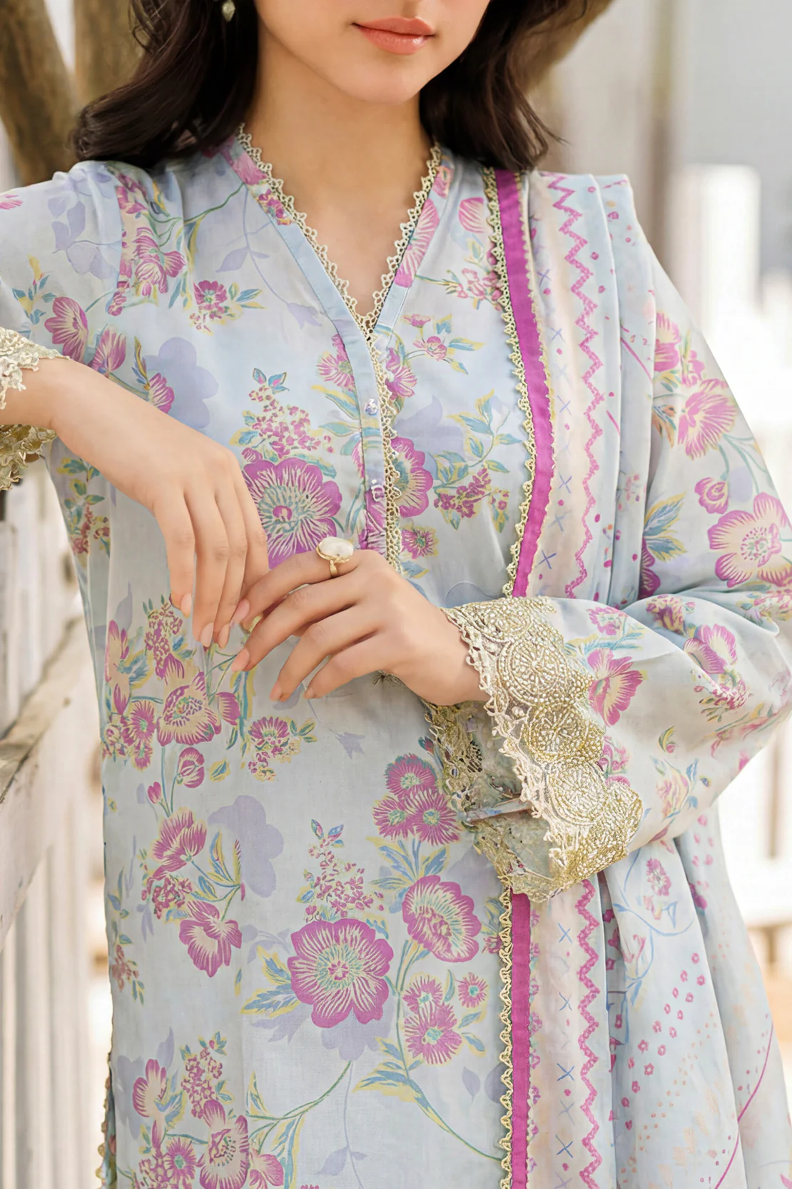 Unstitched Printed Embroidered Lawn 2 Piece (Shirt/Dupatta) - Image 2