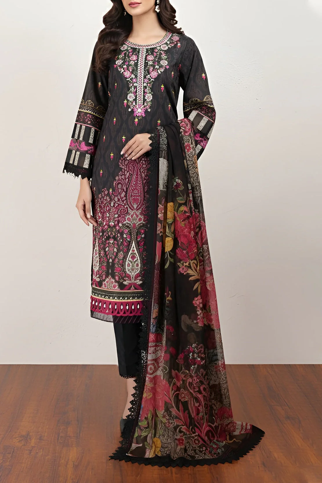 Unstitched Printed Embroidered Lawn 2 Piece (Shirt/Trouser)