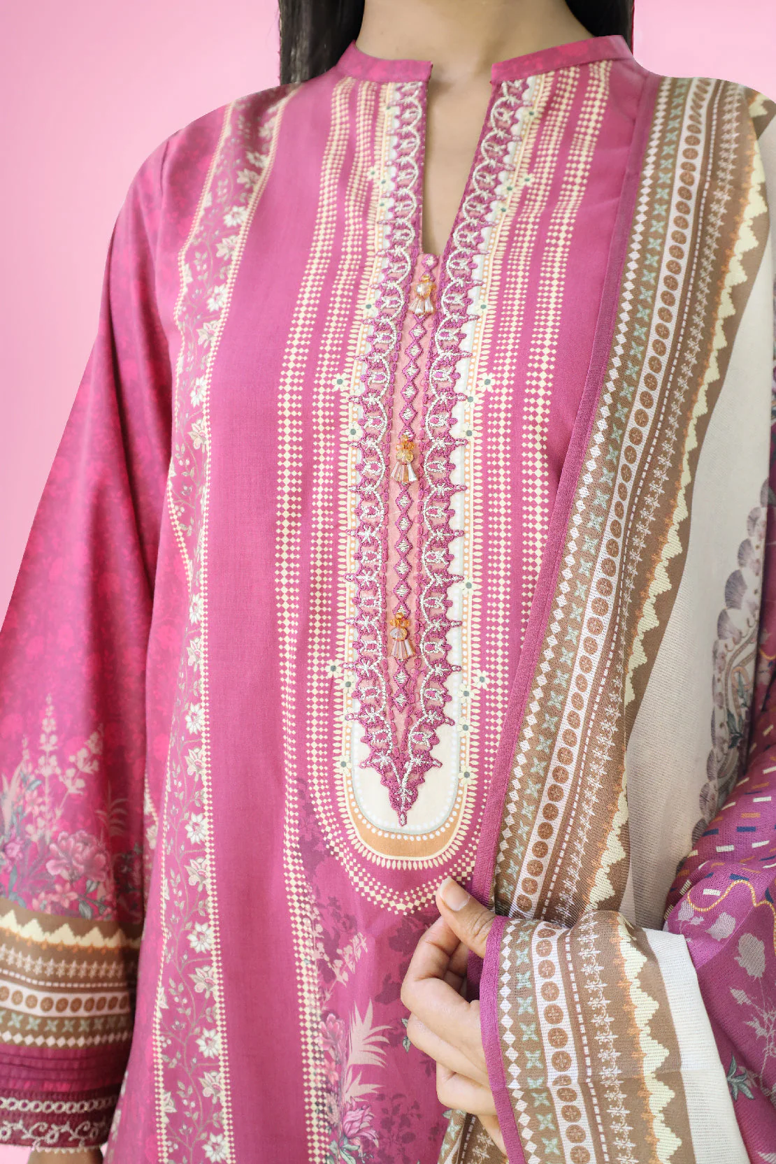 Unstitched Printed Embroidered Lawn 3 Piece - Image 3