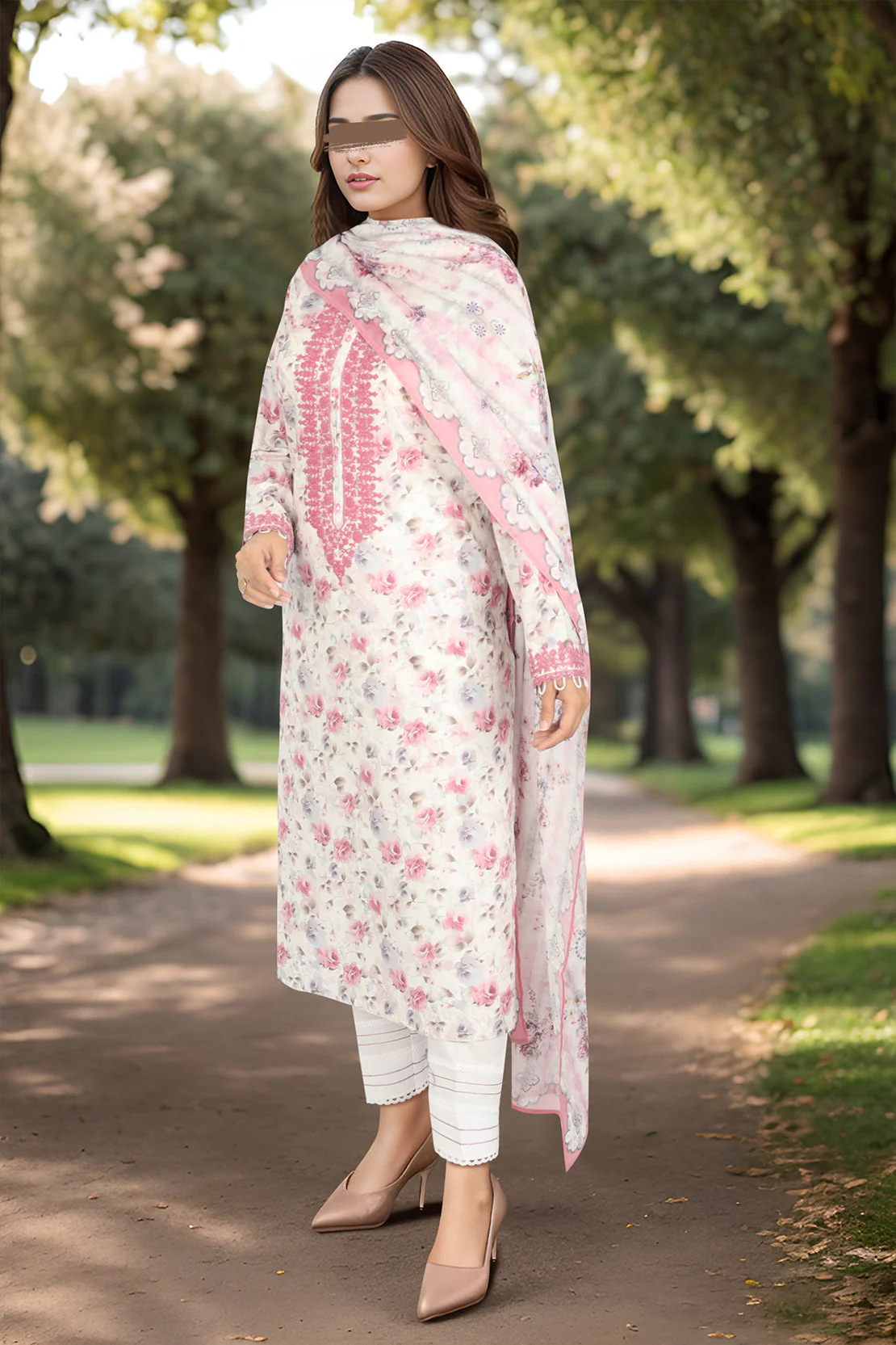 Unstitched Printed Embroidered Lawn 3 Piece - Image 2