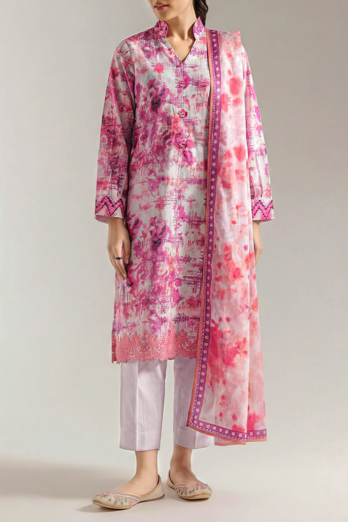 Unstitched Printed Embroidered Lawn 3 Piece