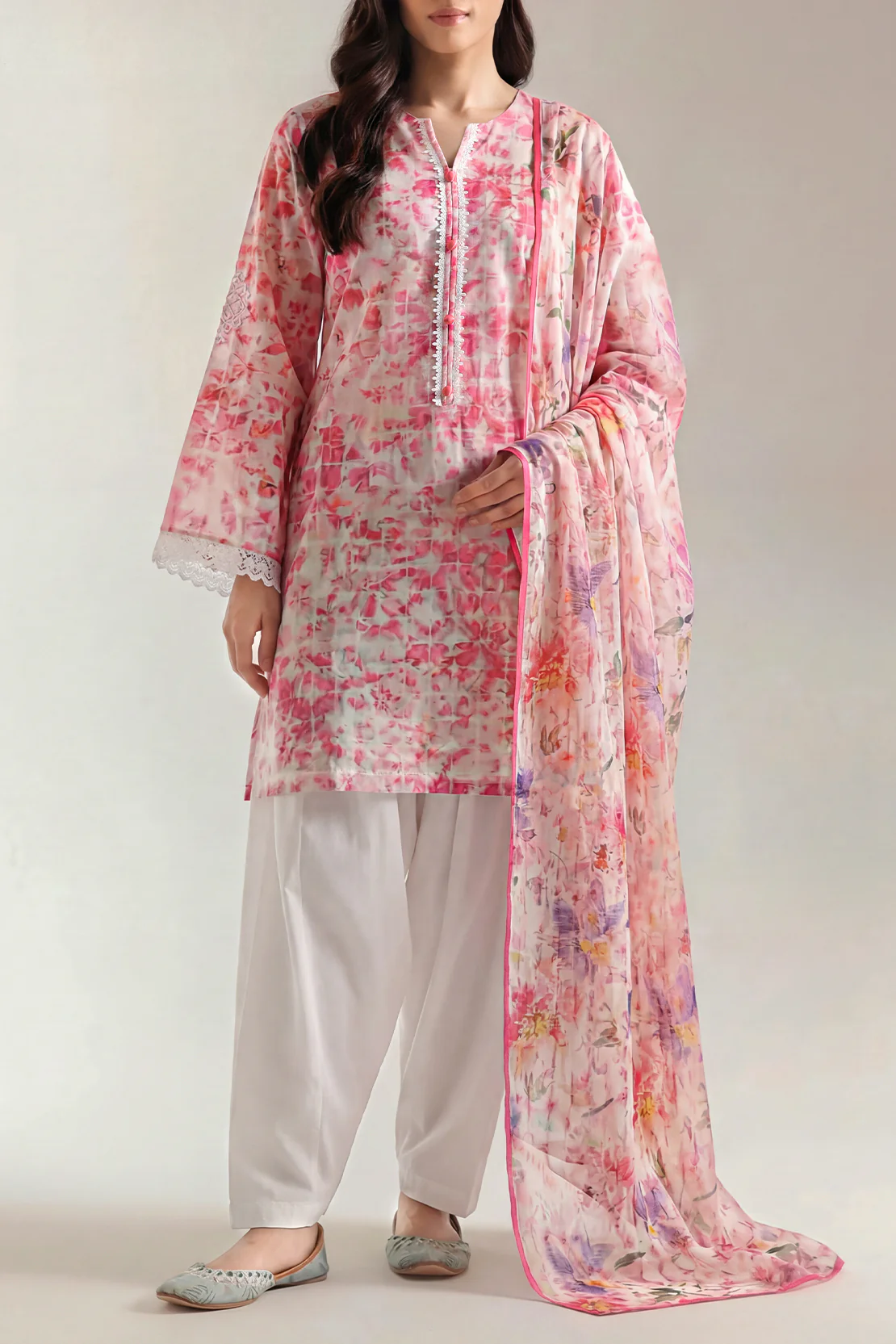 Unstitched Printed Embroidered Lawn 3 Piece