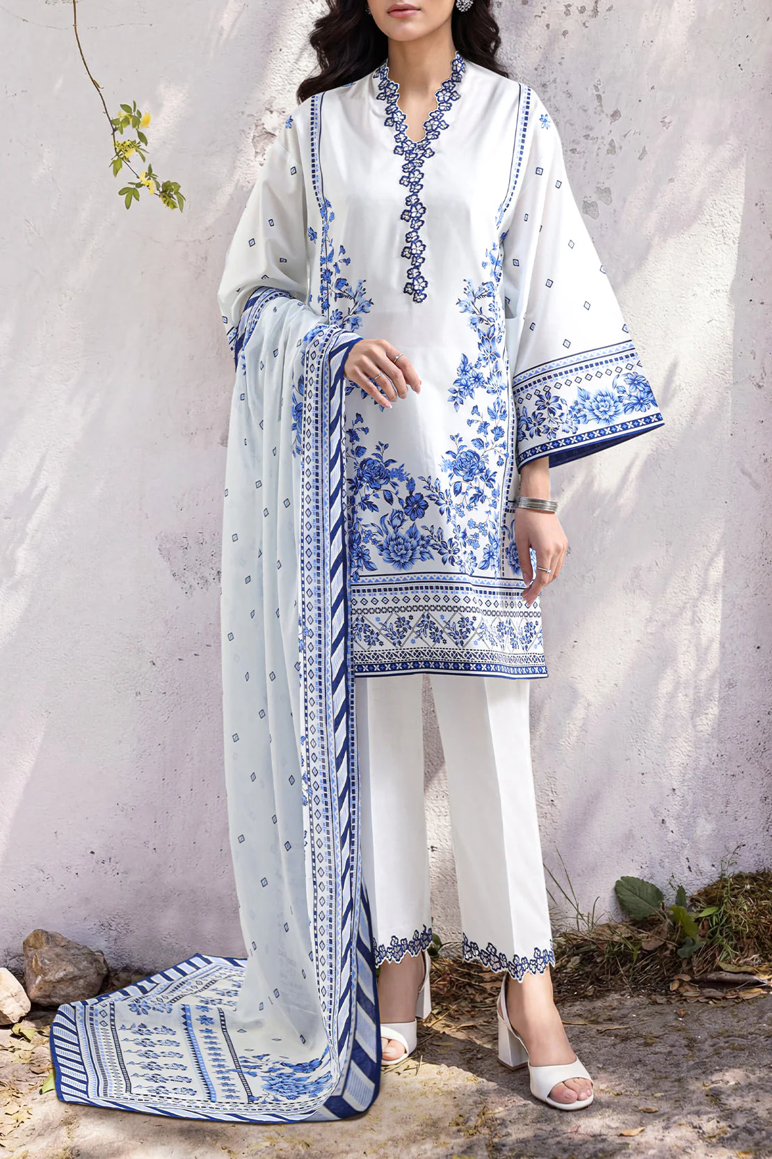 Unstitched Printed Embroidered Lawn 3 Piece