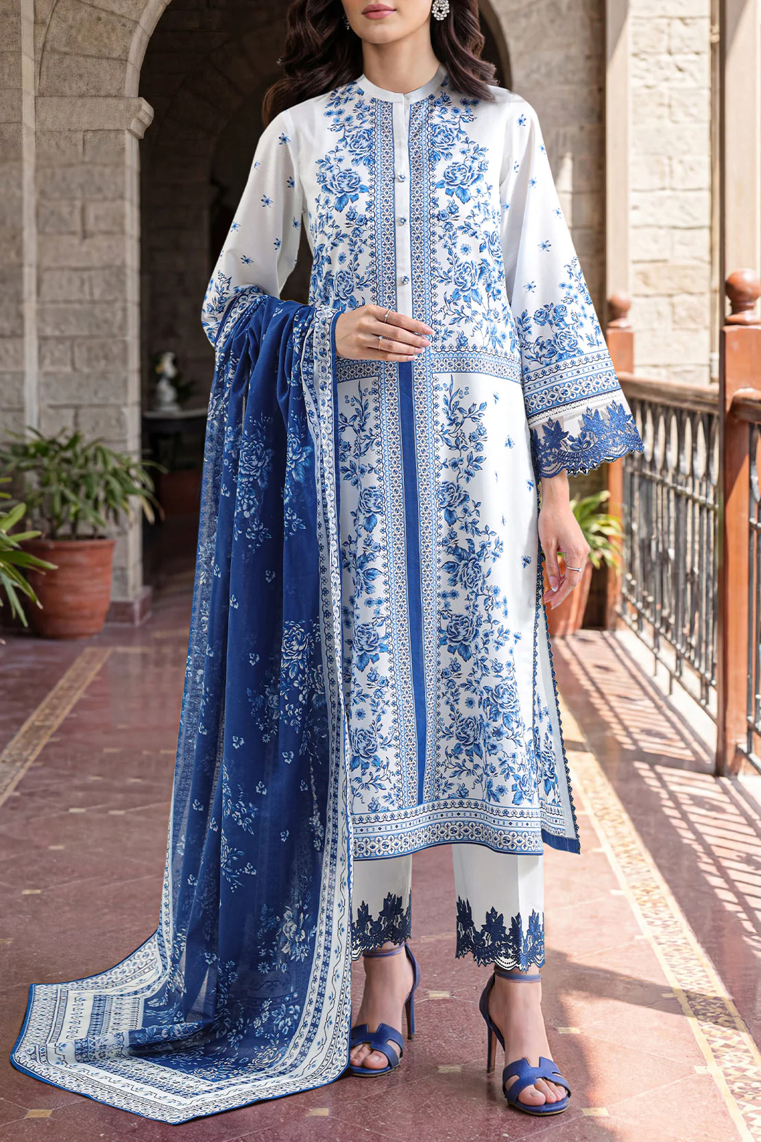 Unstitched Printed Embroidered Lawn 3 Piece