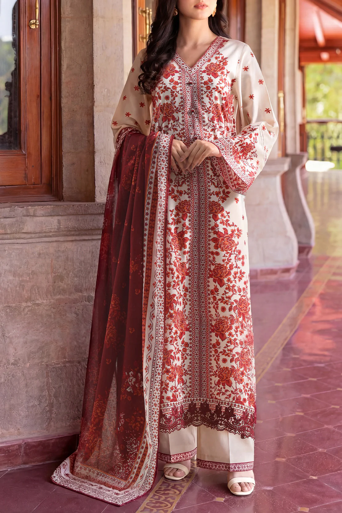 Unstitched Printed Embroidered Lawn 3 Piece
