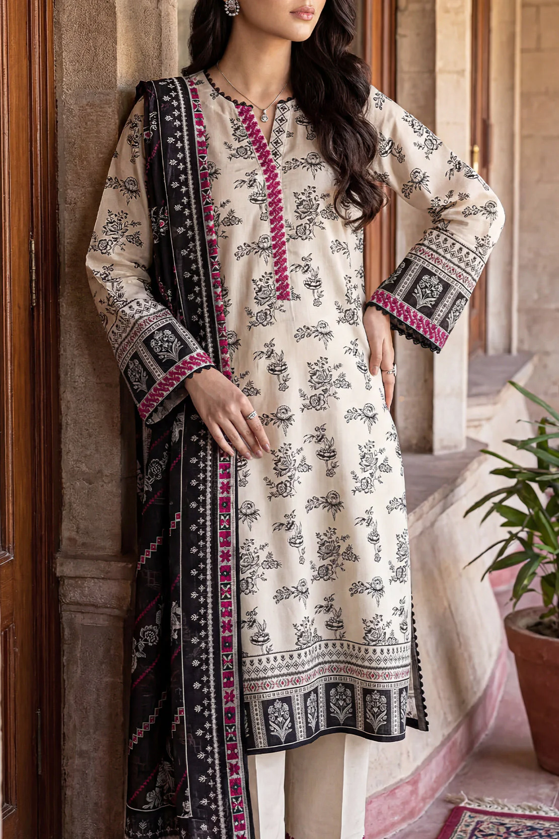 Unstitched Printed Embroidered Lawn 3 Piece - Image 2