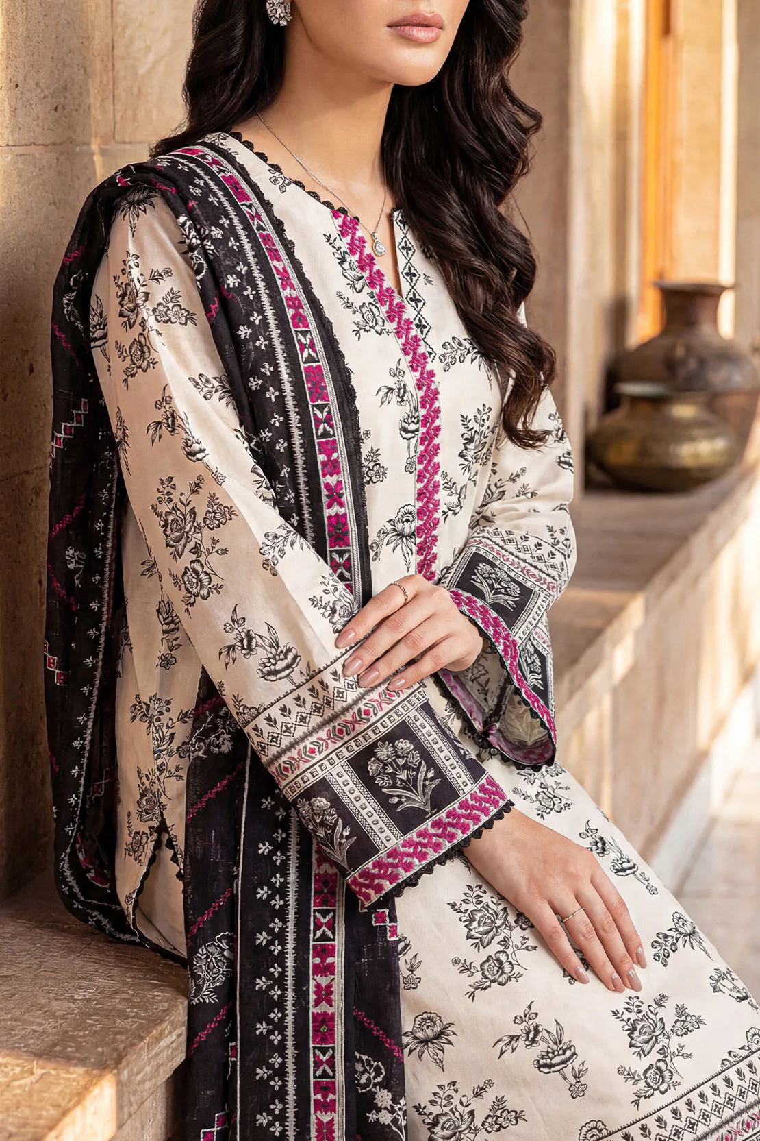 Unstitched Printed Embroidered Lawn 3 Piece - Image 3