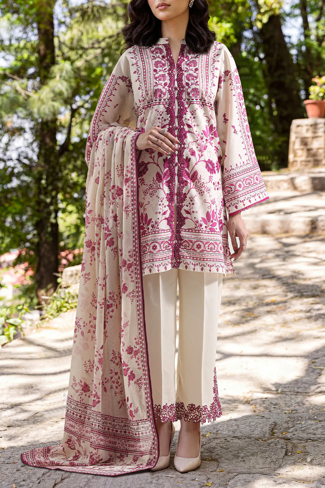 Unstitched Printed Embroidered Lawn 3 Piece