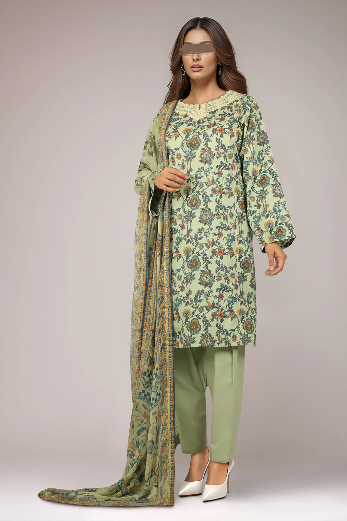 Unstitched Printed Embroidered Lawn Shirt