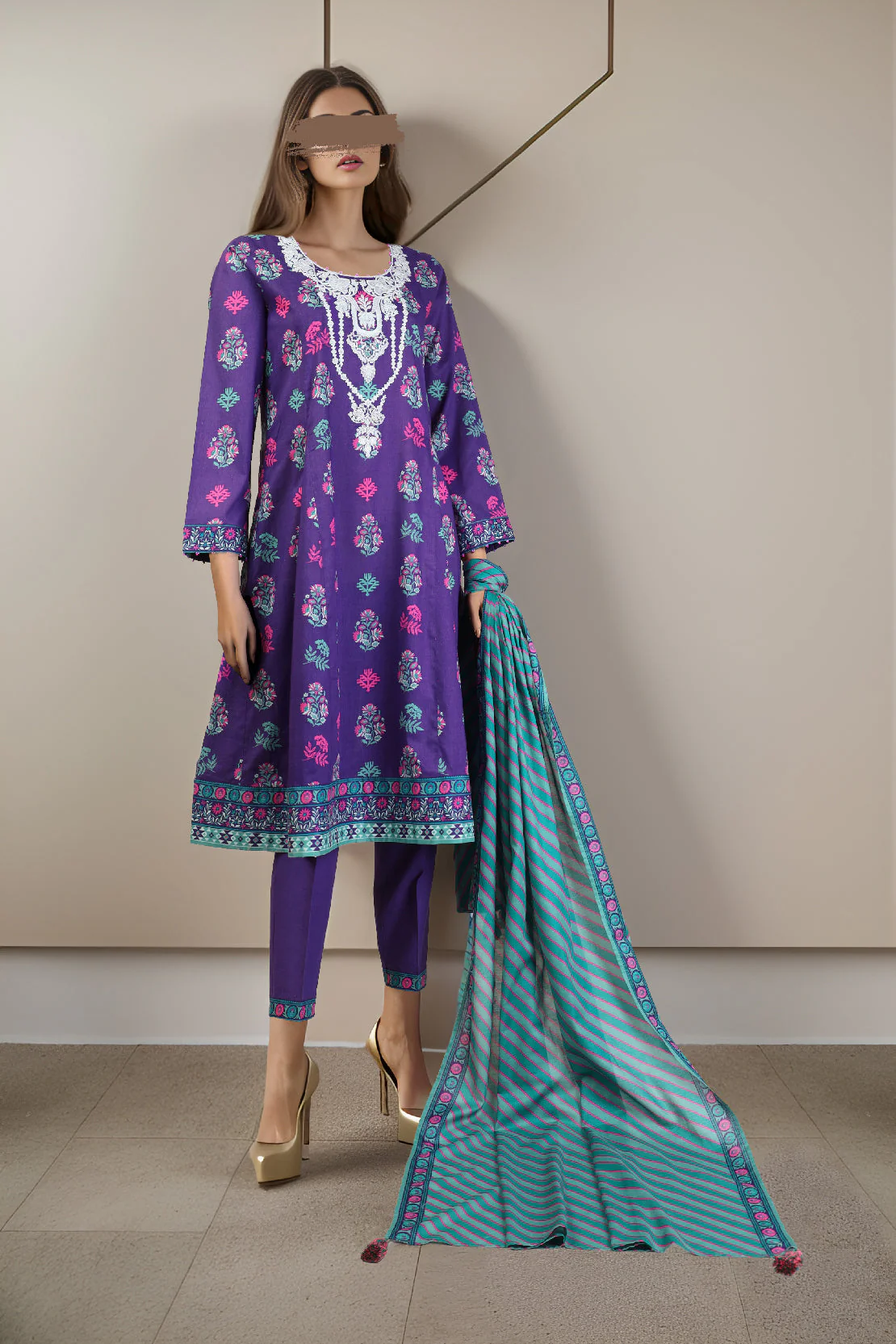 Unstitched Printed Embroidered Lawn Shirt