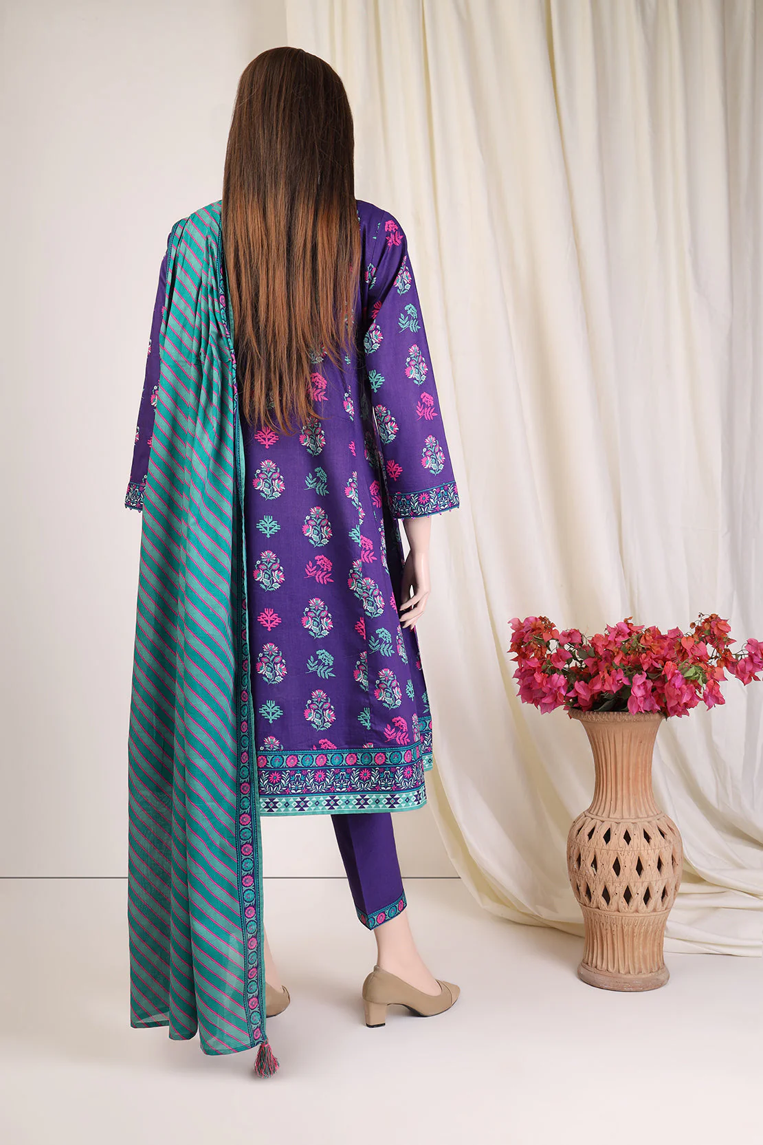 Unstitched Printed Embroidered Lawn Shirt - Image 2