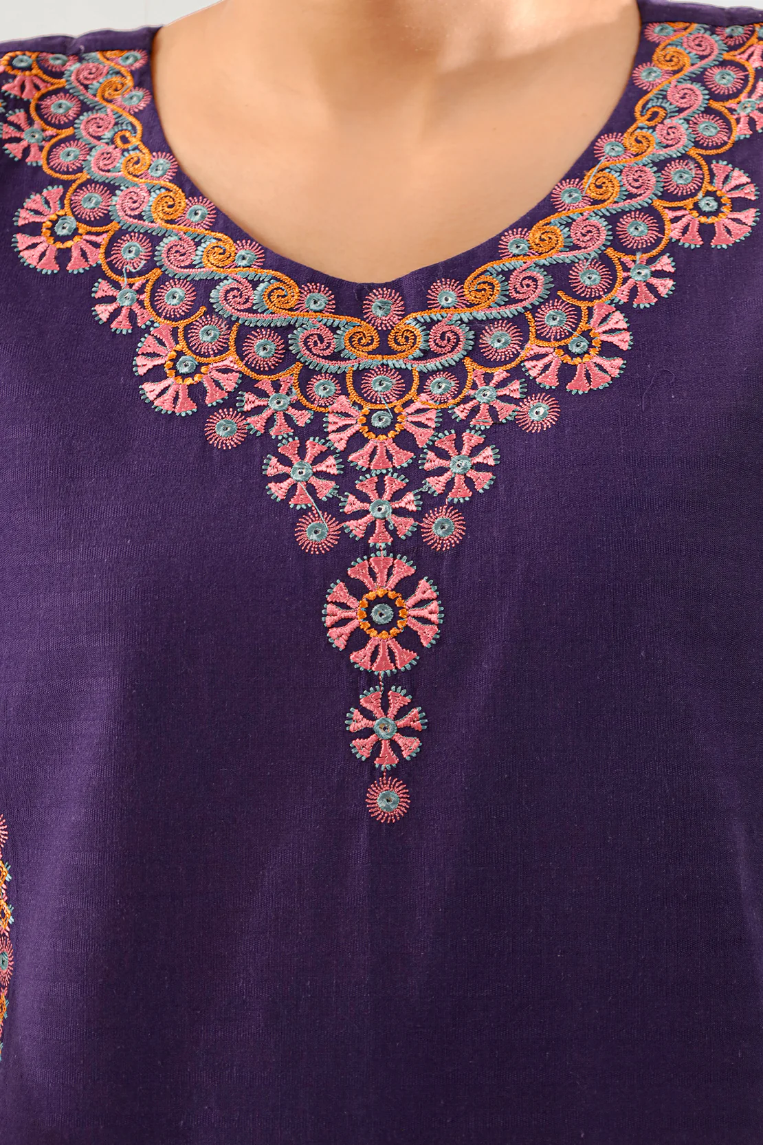 Solid Embroidered Slub Cotton Stitched 3 Piece - Image 3