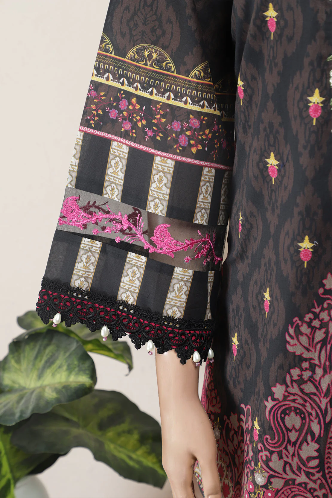 Unstitched Printed Embroidered Lawn Shirt - Image 3
