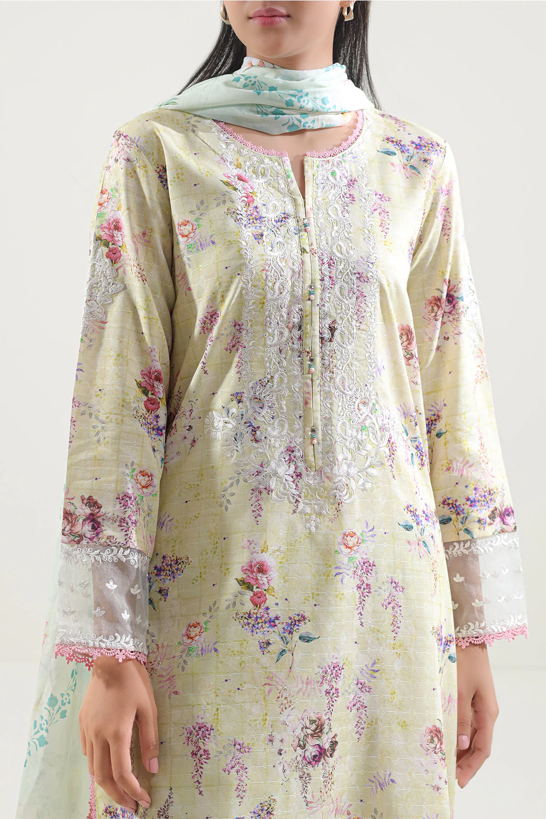 Unstitched Printed Embroidered Self Jacquard 2 Piece (Shirt/Dupatta) - Image 4