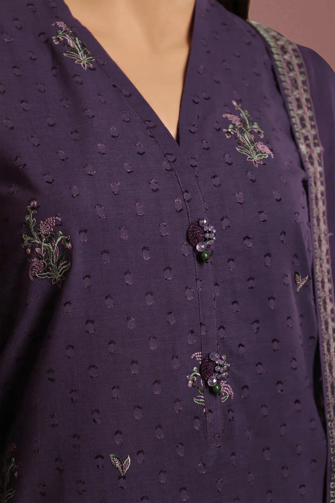 Unstitched Printed Embroidered Self Jacquard Shirt - Image 2