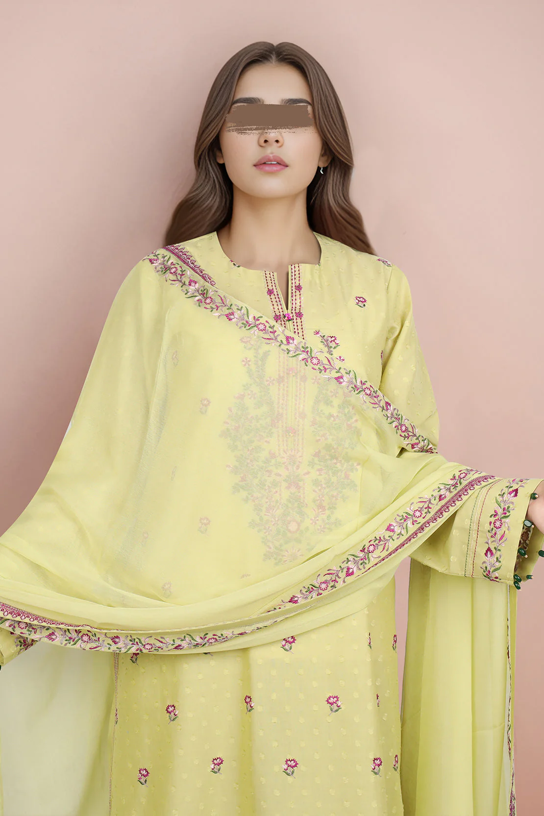 Unstitched Printed Embroidered Self Jacquard Shirt - Image 4