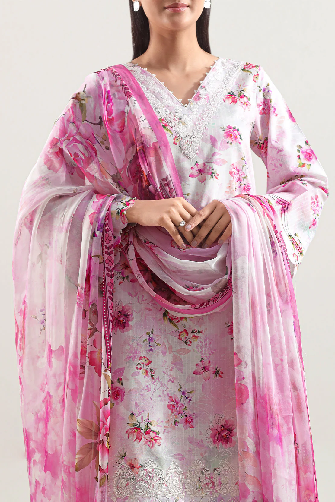 Unstitched Printed Embroidered Strip Lawn 3 Piece With Chiffon Dupatta - Image 2