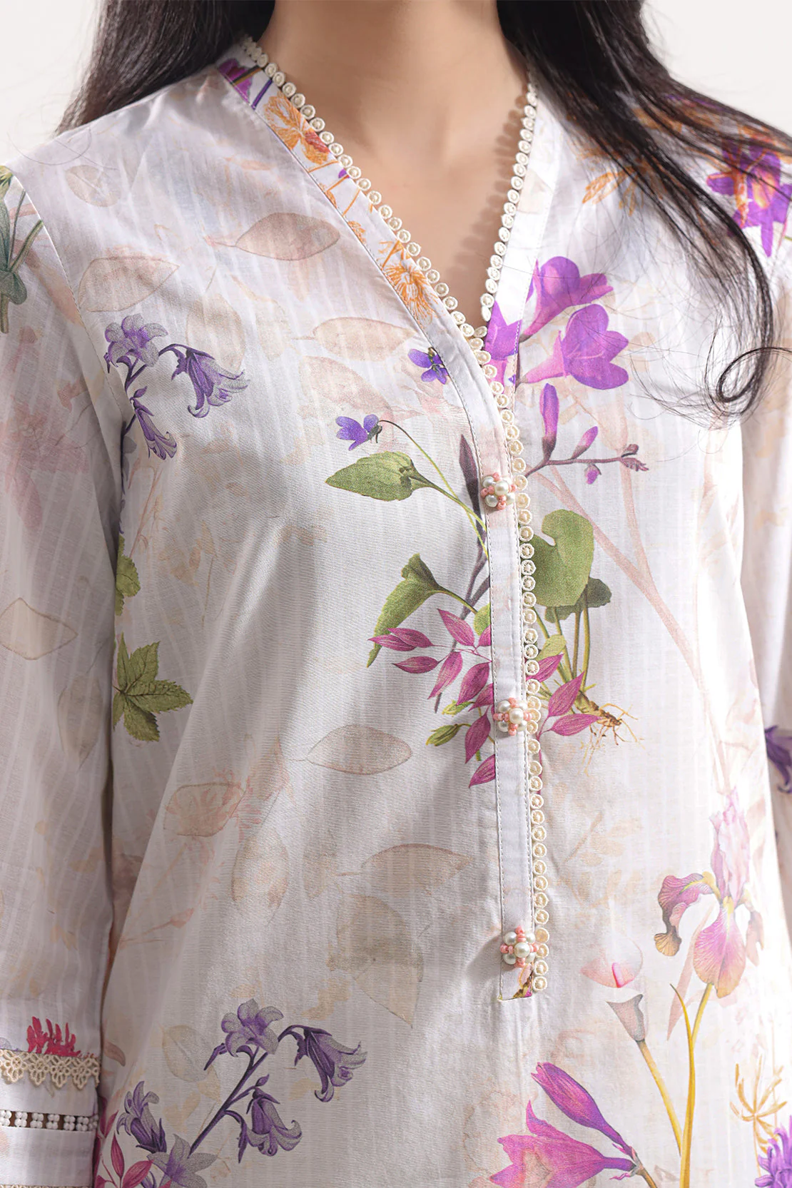 Unstitched Printed Embroidered Strip Lawn 3 Piece - Image 4