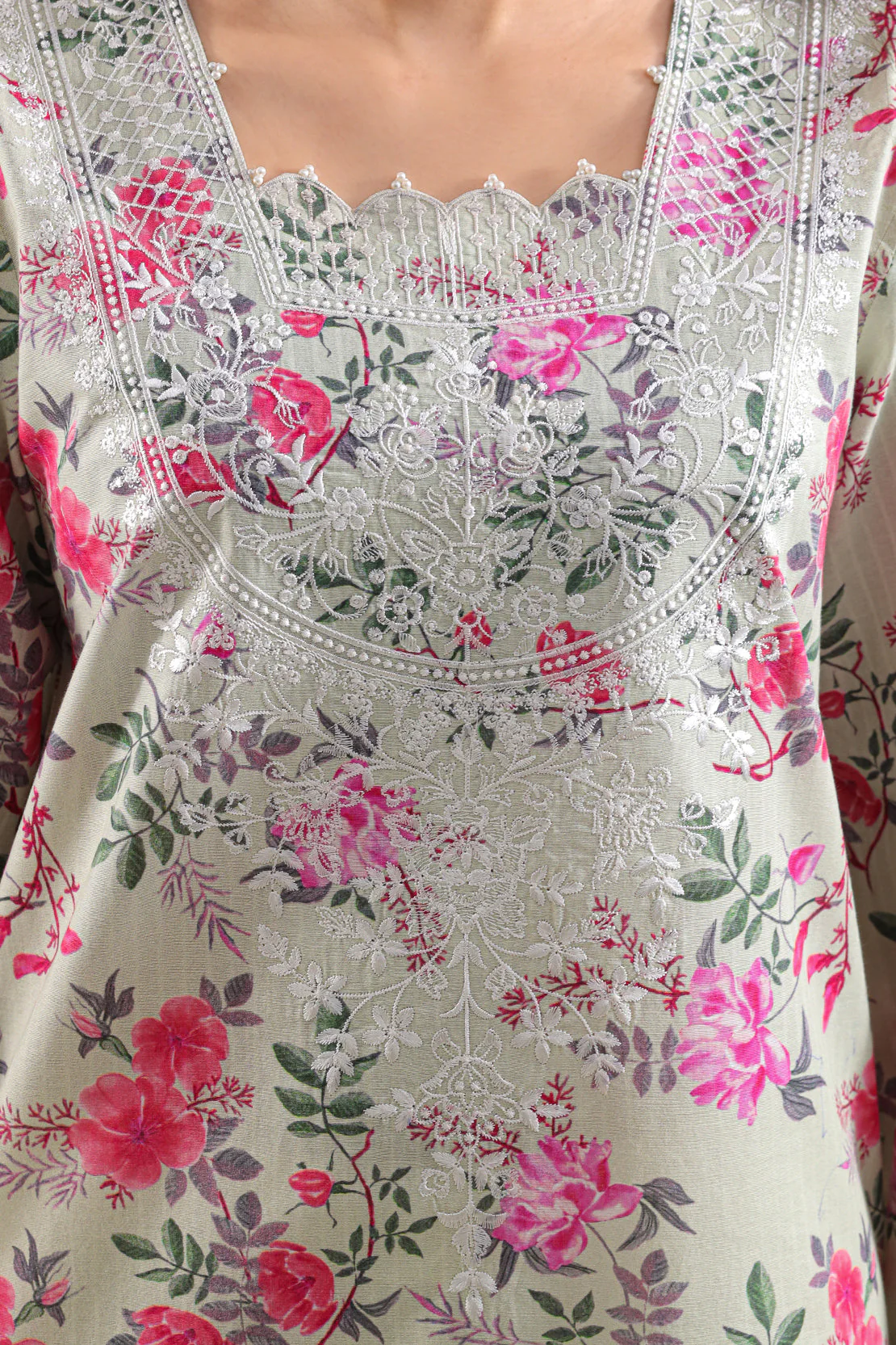 Unstitched Printed Embroidered Strip Lawn 3 Piece - Image 4
