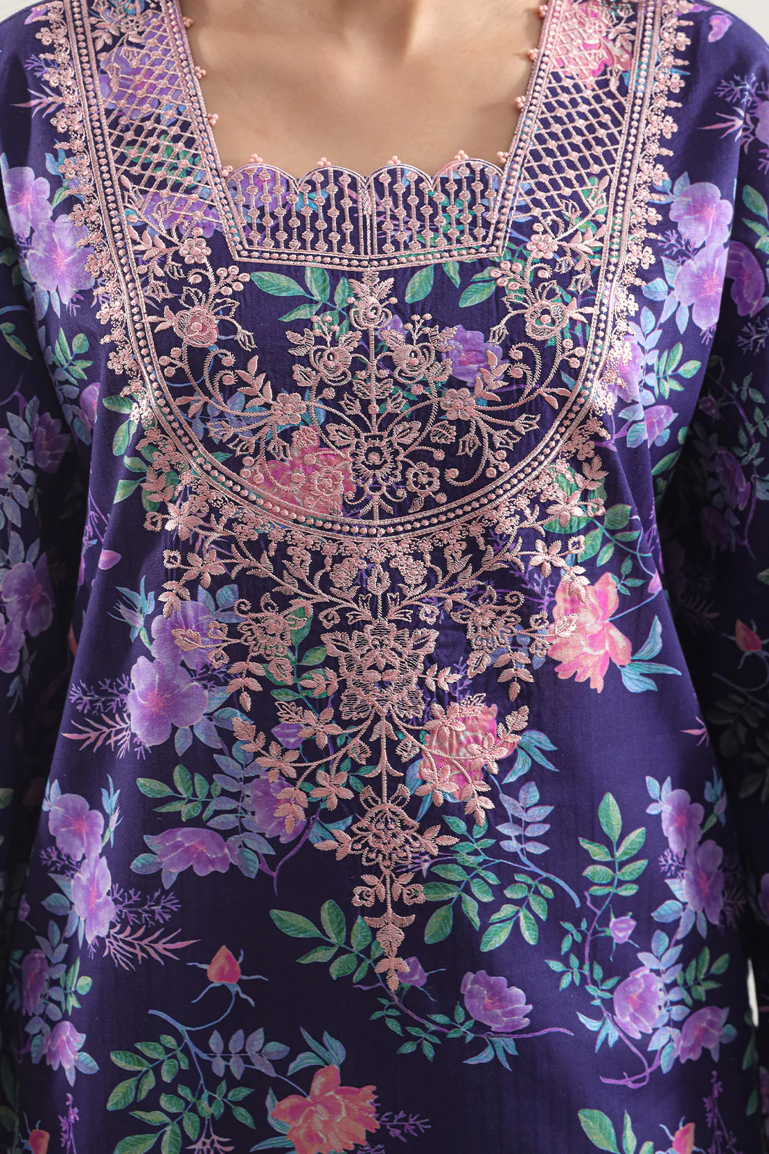 Unstitched Printed Embroidered Strip Lawn 3 Piece - Image 3
