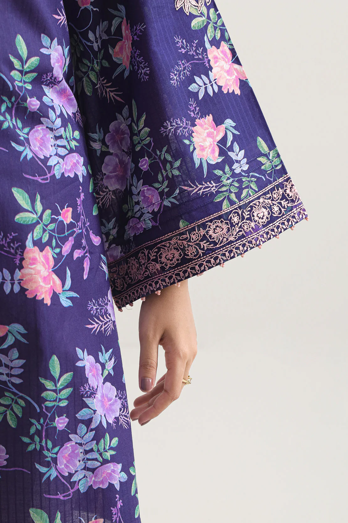 Unstitched Printed Embroidered Strip Lawn 3 Piece - Image 4