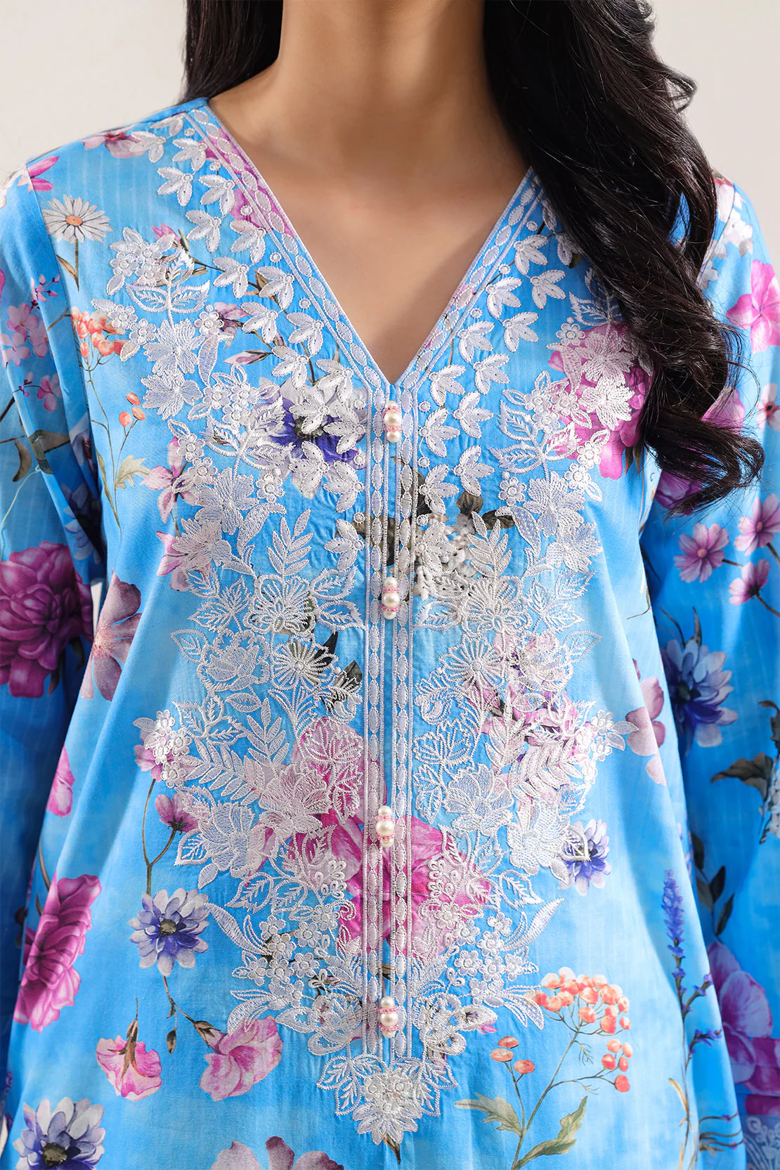 Unstitched Printed Embroidered Strip Lawn 3 Piece - Image 3
