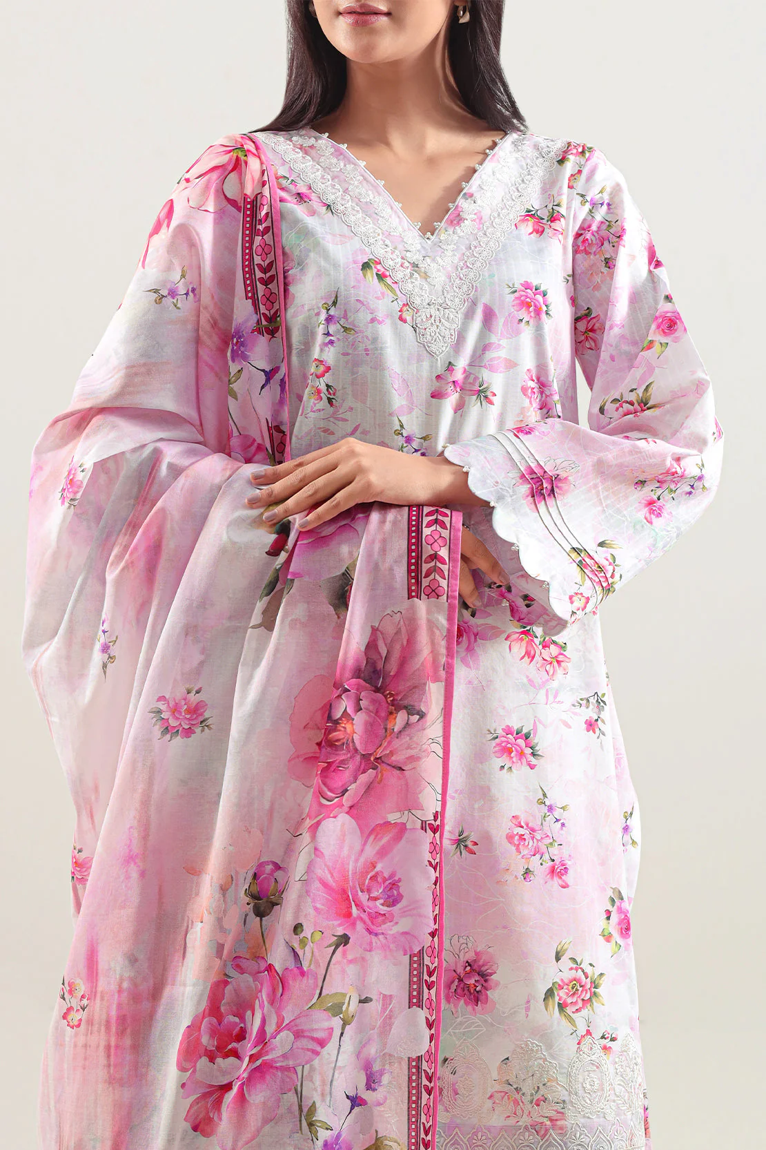Unstitched Printed Embroidered Strip Lawn 3 Piece - Image 3
