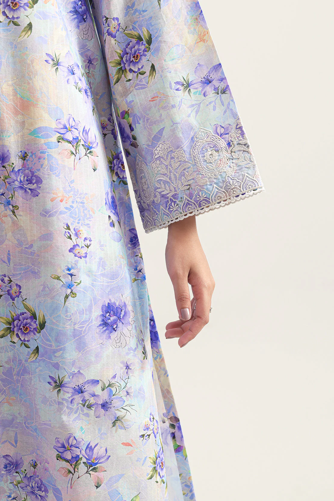 Unstitched Printed Embroidered Strip Lawn 3 Piece - Image 4