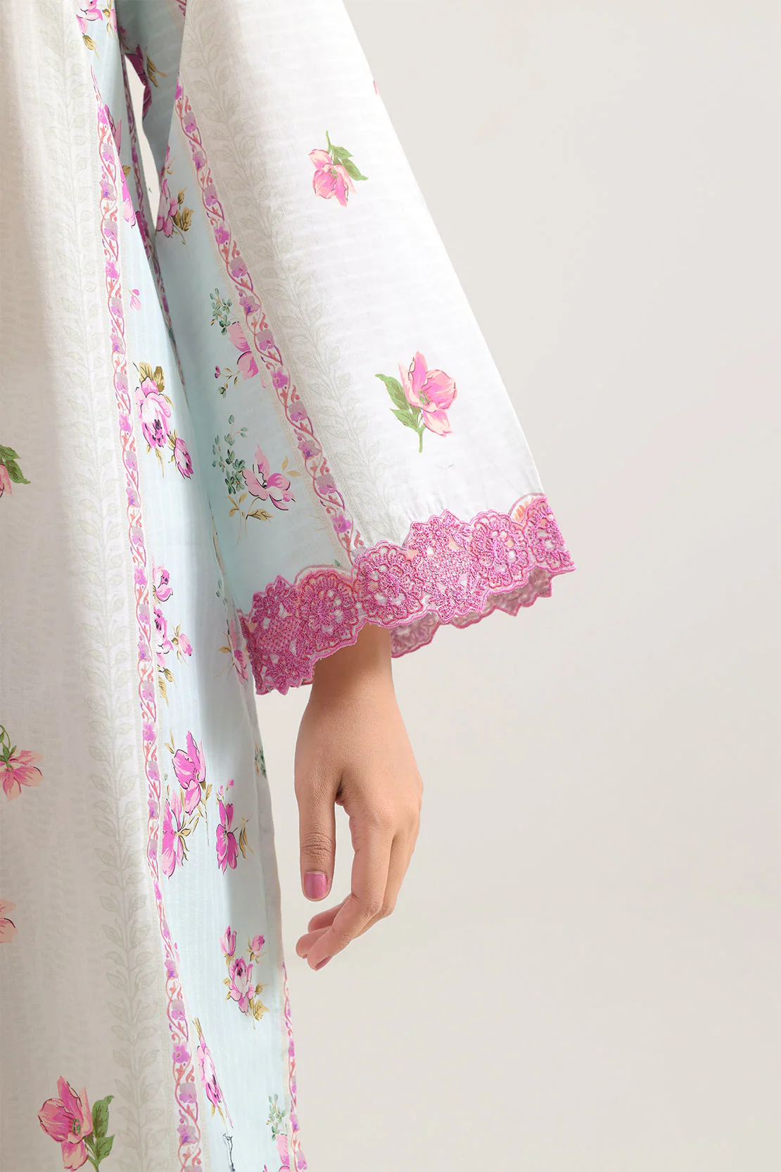 Unstitched Printed Embroidered Strip Lawn 3 Piece - Image 4