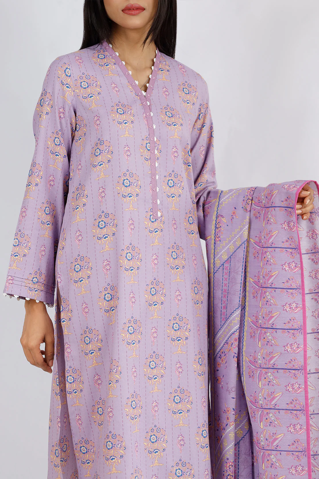 Unstitched Printed Jacquard Khaddar 3 Piece - Image 4