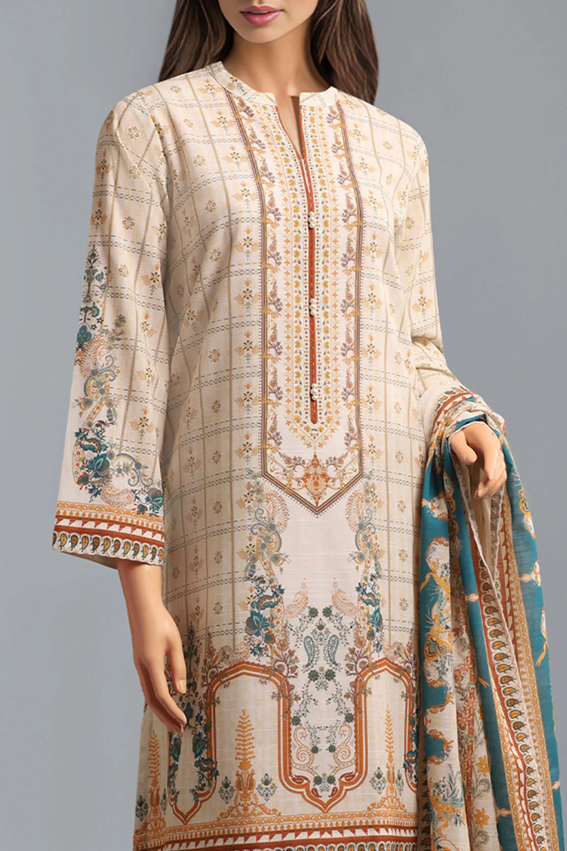 Unstitched Printed Khaddar 2 Piece (Shirt/Dupatta)