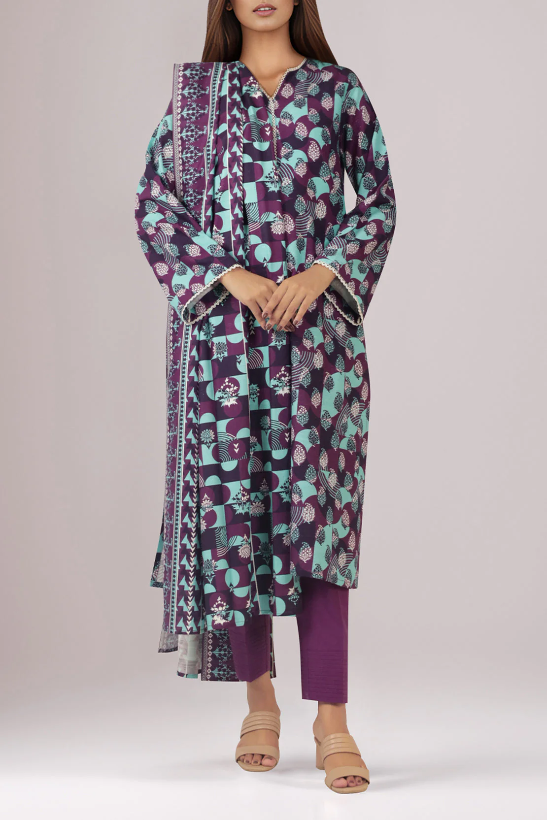 Unstitched Printed Khaddar 2 Piece (Shirt/Dupatta)