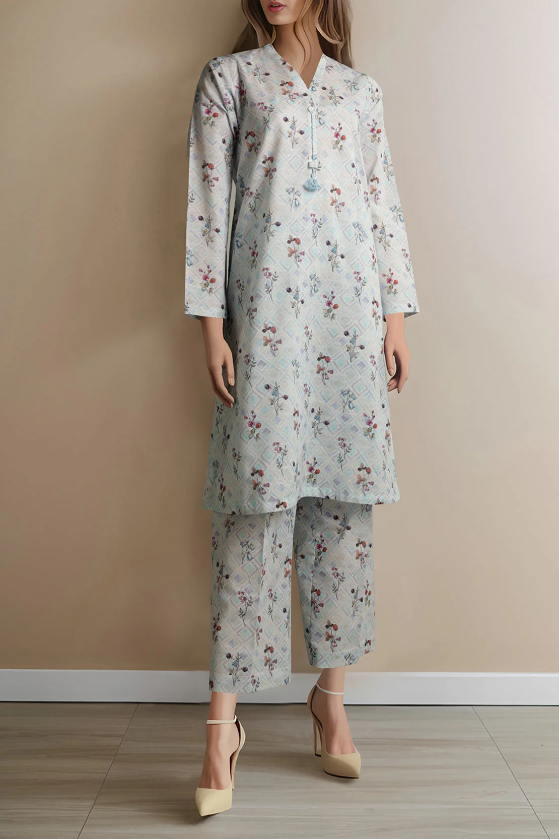 Unstitched Printed Khaddar 2 Piece (Shirt/Trouser) - Image 2