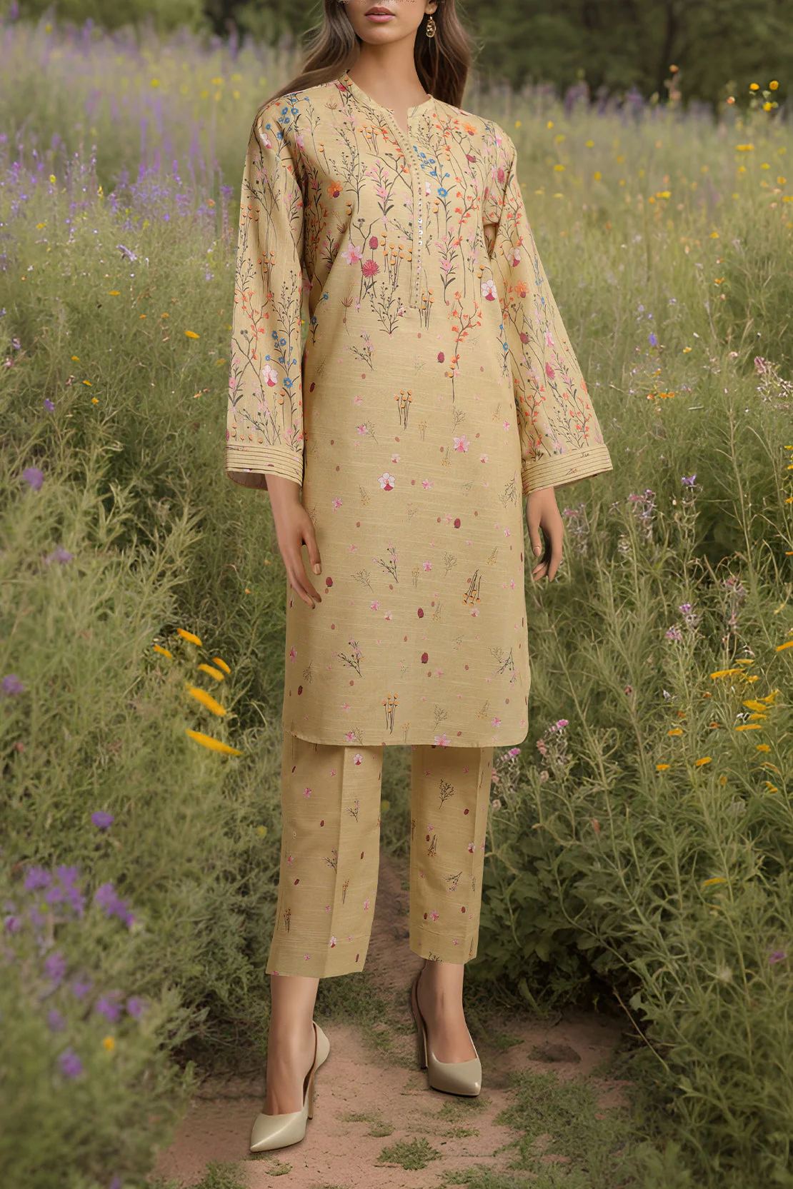 Unstitched Printed Khaddar 2 Piece (Shirt/Trouser) - Image 2