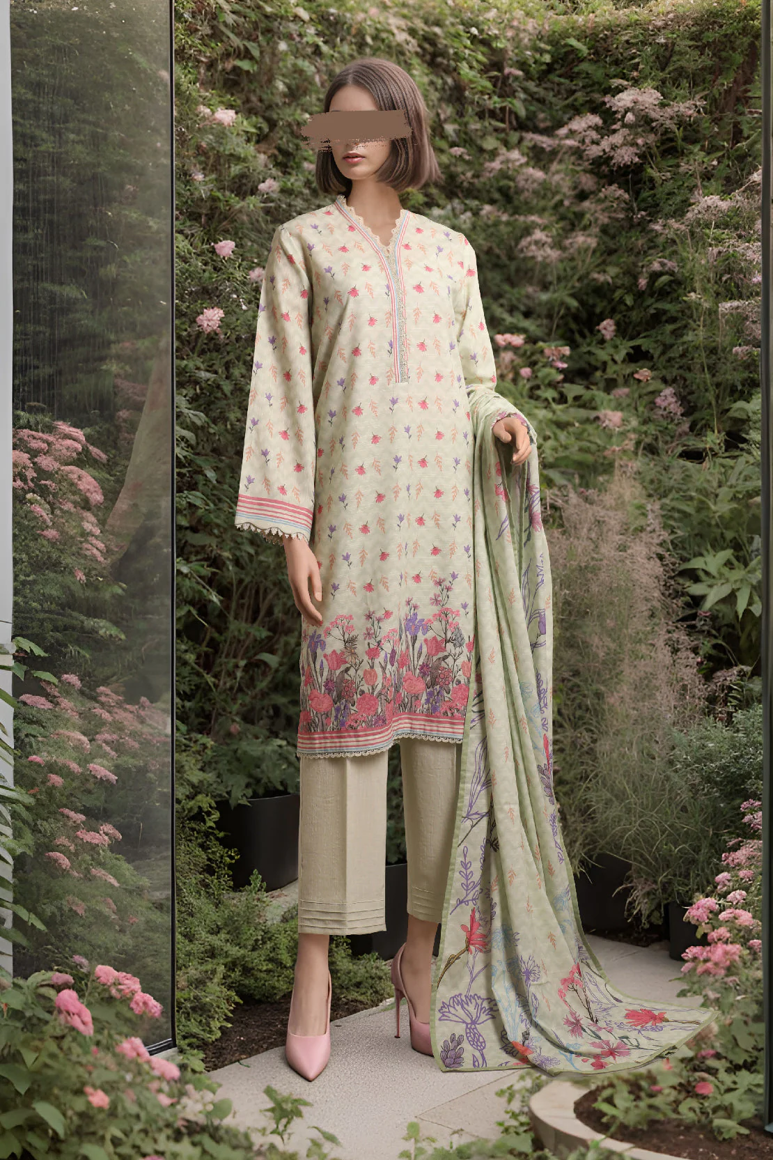 Unstitched Printed Khaddar 2 Piece (Shirt/Trouser) - Image 2