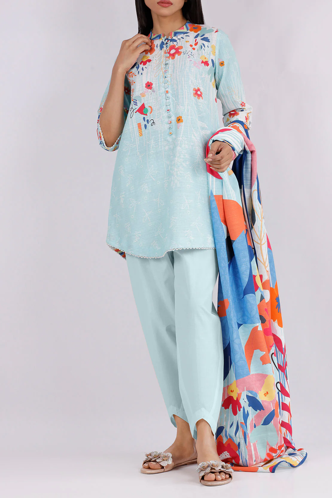 Unstitched Printed Khaddar 3 Piece