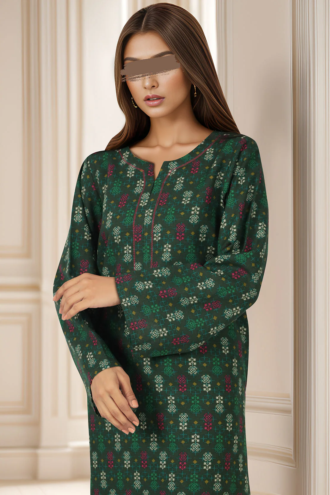 Unstitched Printed Khaddar Viscose 2 Piece (Shirt/Trouser) - Image 2