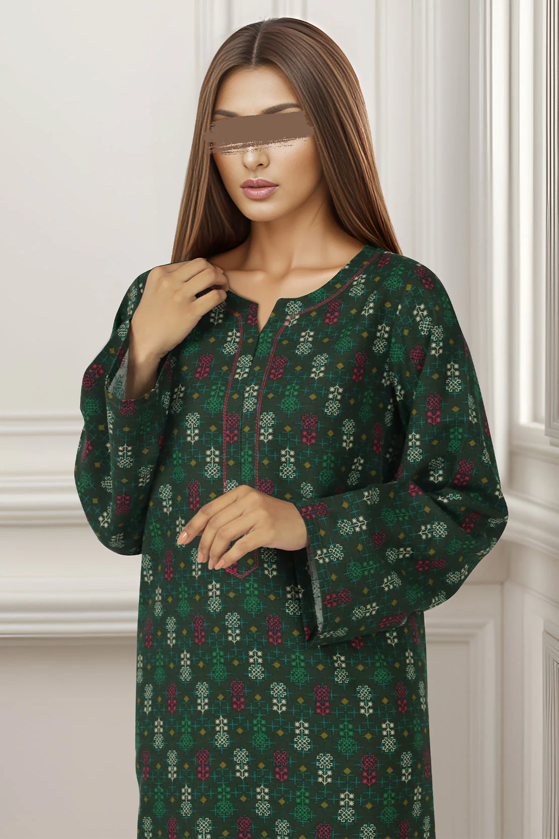 Unstitched Printed Khaddar Viscose 2 Piece (Shirt/Trouser) - Image 3