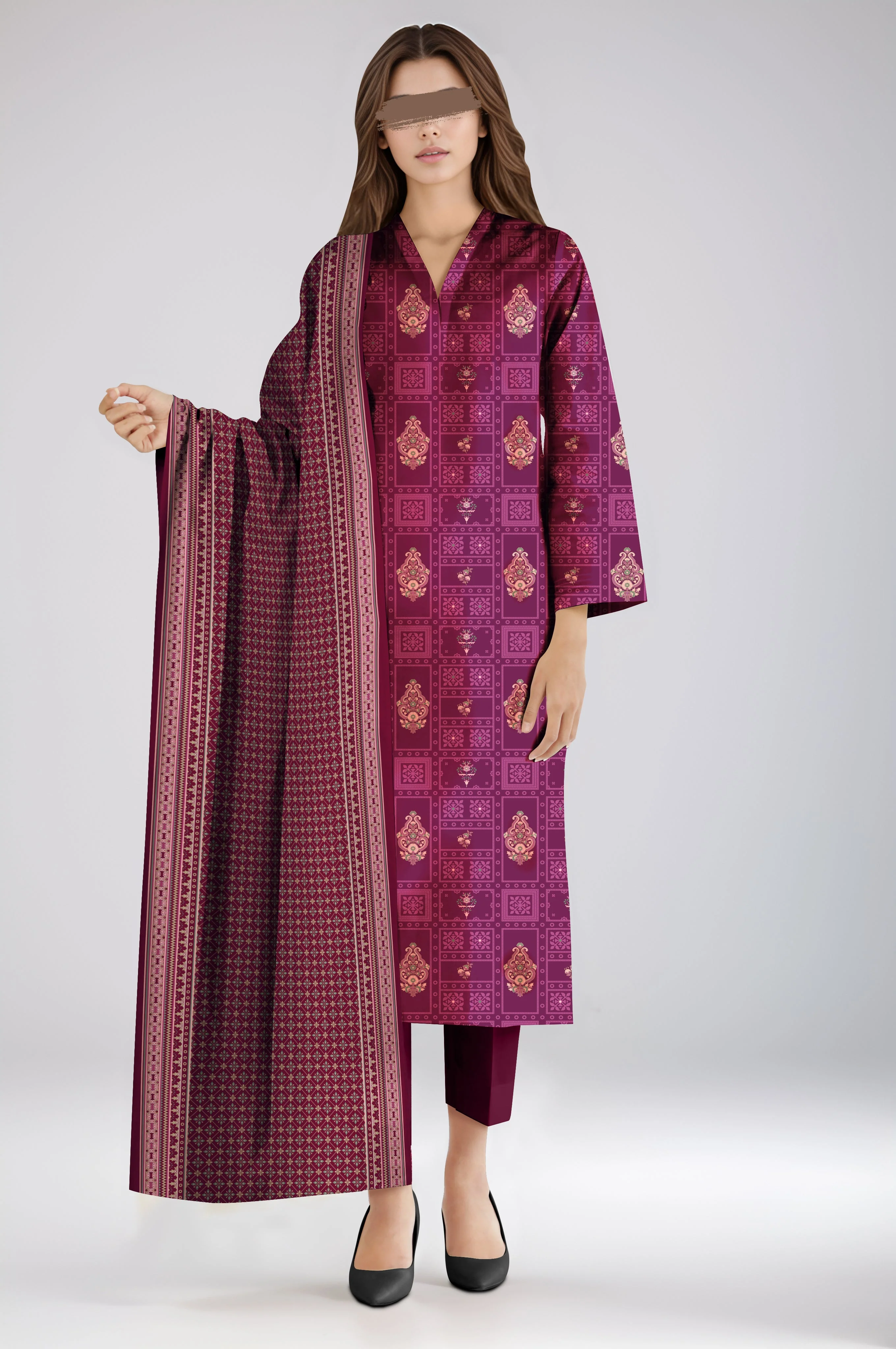 Unstitched Printed Lawn 2 Piece (Shirt/Dupatta)