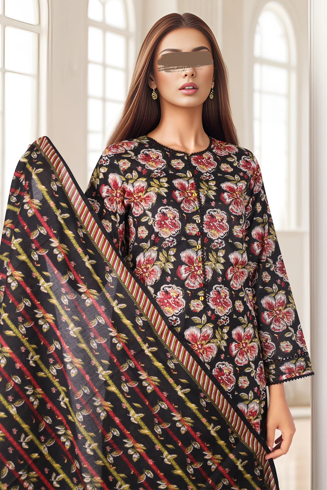 Unstitched Printed Lawn 2 Piece (Shirt/Dupatta) - Image 2