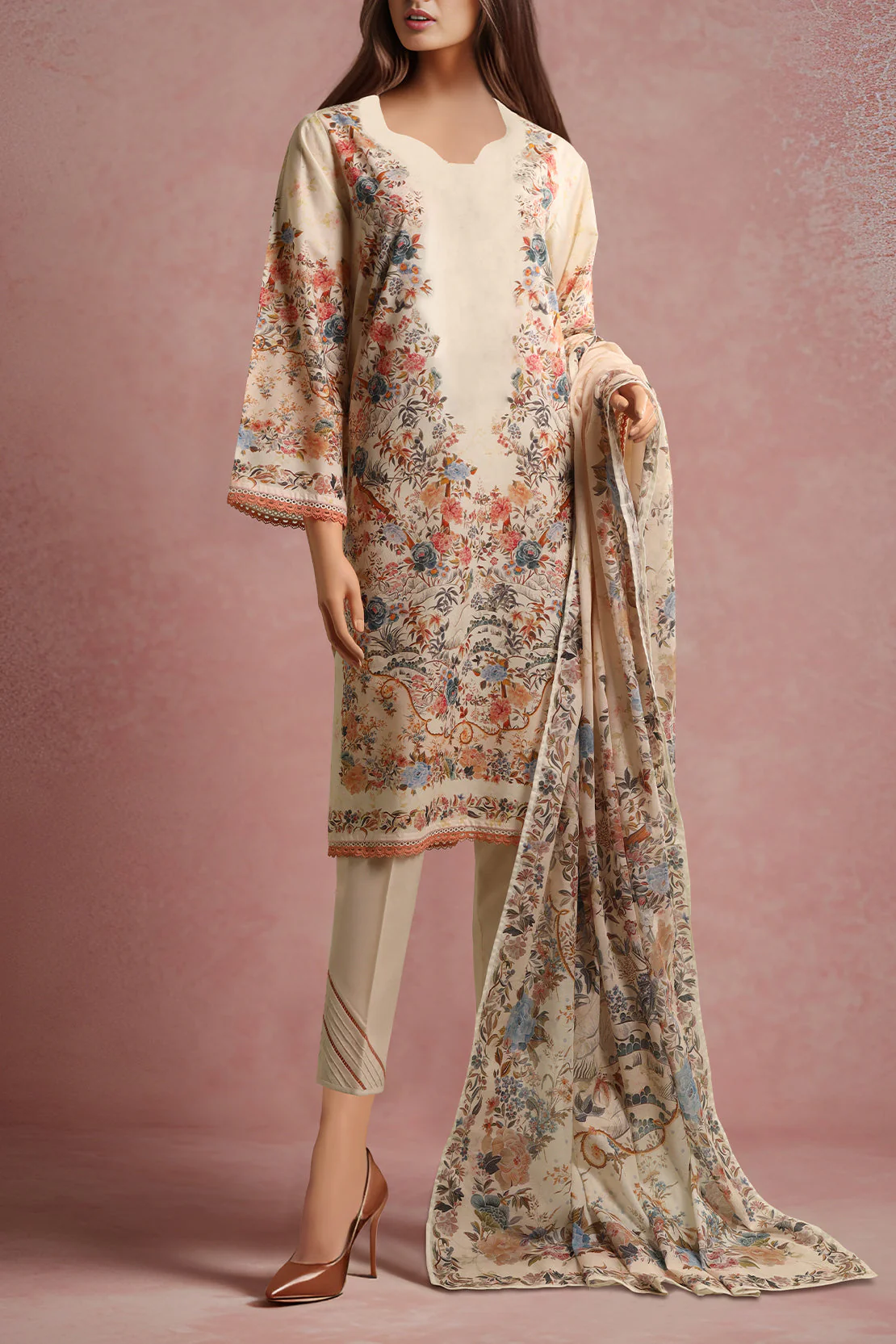 Unstitched Printed Lawn 2 Piece (Shirt/Dupatta)