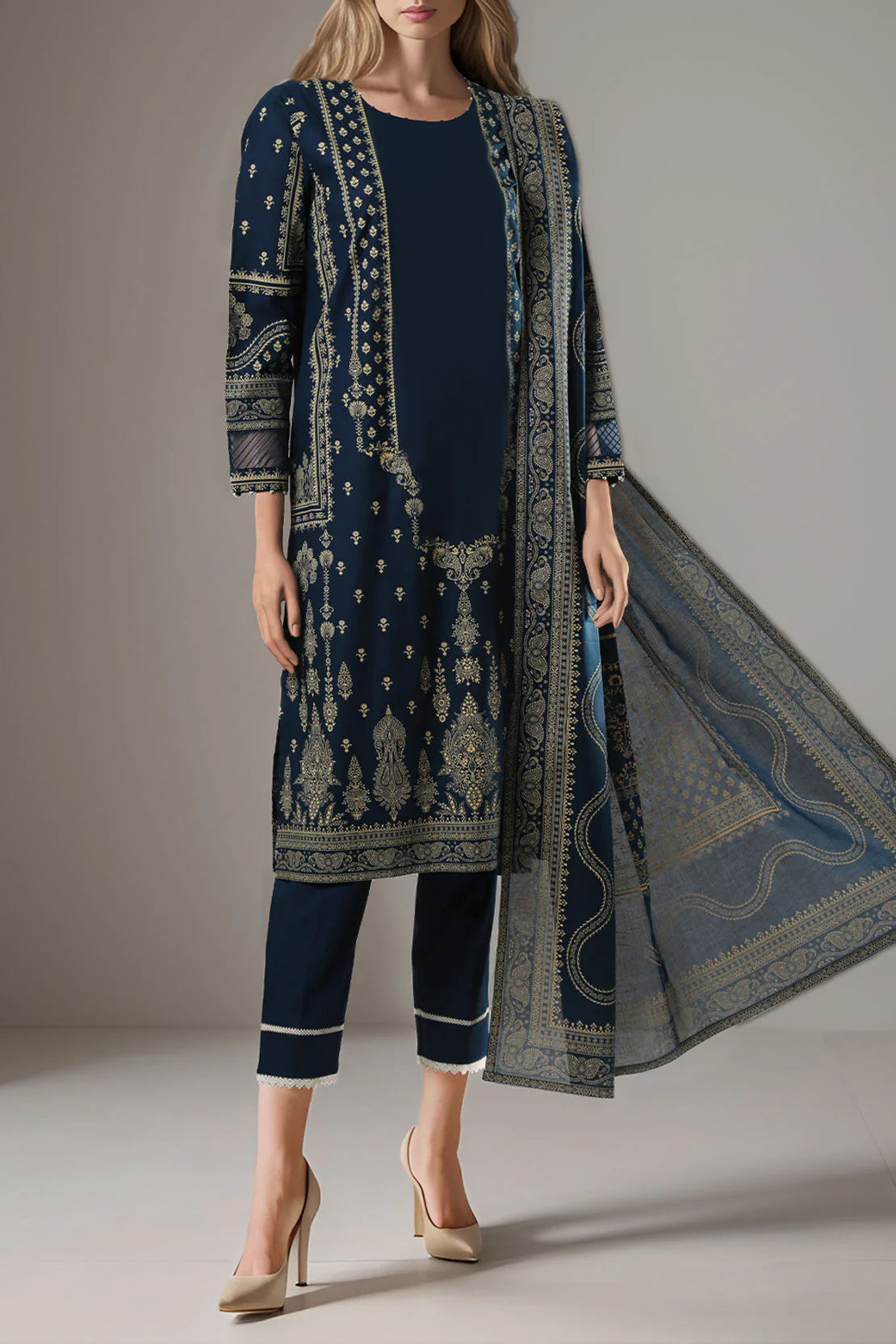 Unstitched Printed Lawn 2 Piece (Shirt/Dupatta)