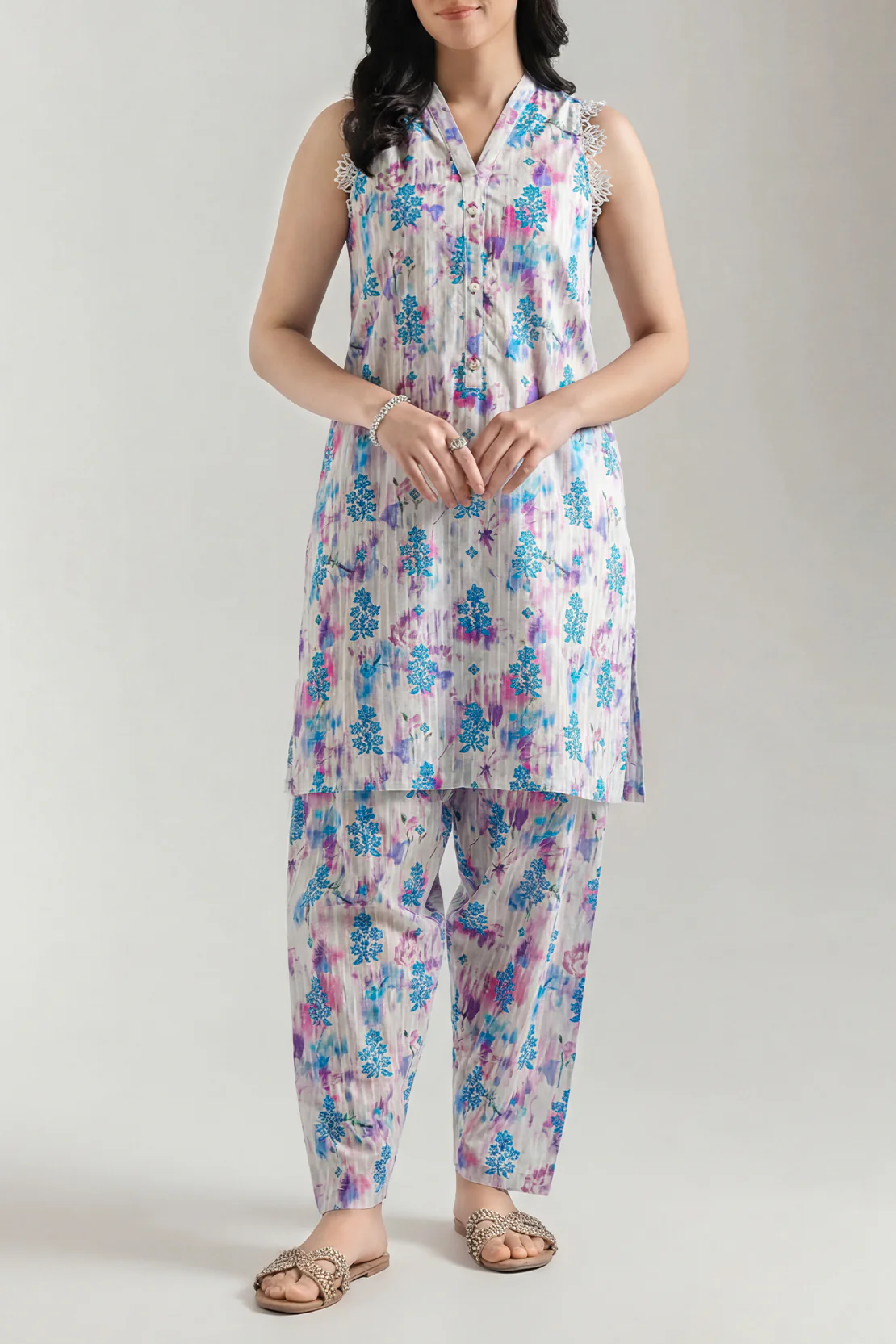 Unstitched Printed Lawn 2 Piece Shirt/Trouser