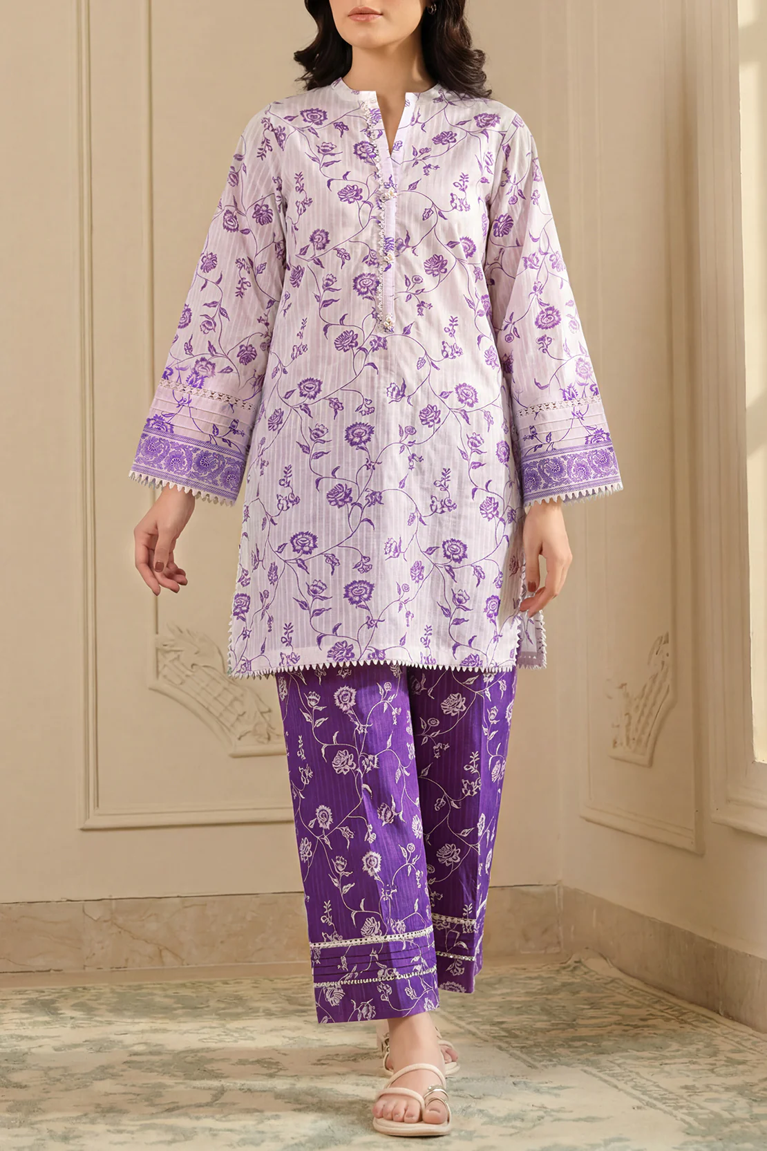 Unstitched Printed Stripe Lawn 2 Piece (Shirt/Trouser)
